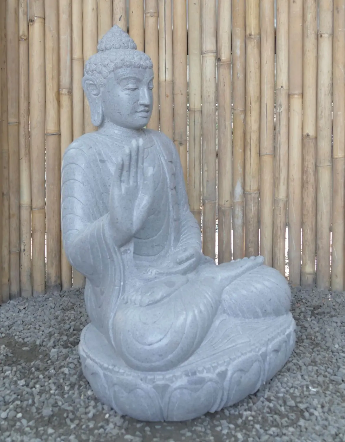  Product image 3 of the product “Seated Buddha made of Riverstone in Abhaya Position - gesture of fearlessness, H. 83cm. ”